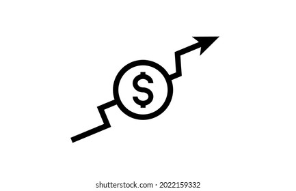 Dollar rate increase icon. The symbol of money with a rising arrow rises. Business value growth icon vector illustration. Business cost cash salary increase. investment