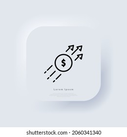Dollar rate increase line icon. Money symbol with stretching arrow up. rising prices. Business cost sale icon. Neumorphic UI UX white user interface web button. Neumorphism. Vector EPS 10.