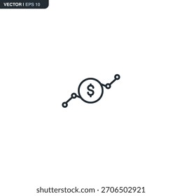 Dollar rate increase, linear style sign for mobile concept and web design. Symbol, logo illustration. Pixel perfect vector graphics