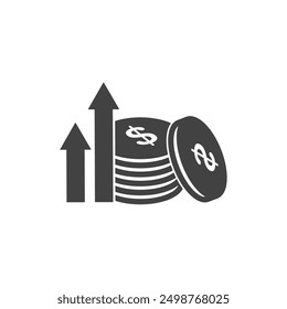 Dollar rate increase sign cent coins, Money payout investment icon, Dollar growth vector sign isolated.