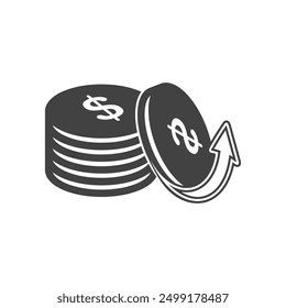 Dollar rate increase sign cent coins, Money payout investment icon, Dollar growth vector sign isolated.