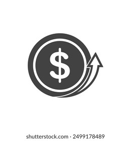 Dollar rate increase sign cent coins, Money payout investment icon, Dollar growth vector sign isolated.