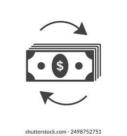 Signo de aumento de tasa de dólar, ícono de inversión de Pago de dinero, signo de Vector de crecimiento de dólar aislado.