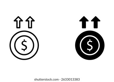 Dollar rate increase sign, Money payout investment icon for web design isolated on white background