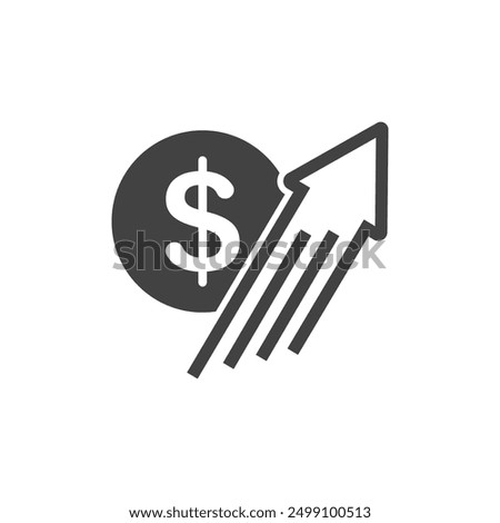 Dollar rate increase sign, Money payout investment icon, Dollar growth vector sign isolated.