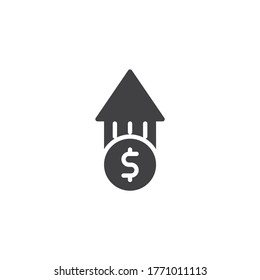 Dollar rate increase vector icon. filled flat sign for mobile concept and web design. Arrow up and dollar money glyph icon. Symbol, logo illustration. Vector graphics