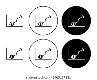 Dollar rate increase vector icon set. Rise cost vector illustration. Business money cash increase sign suitable for apps and websites UI designs.