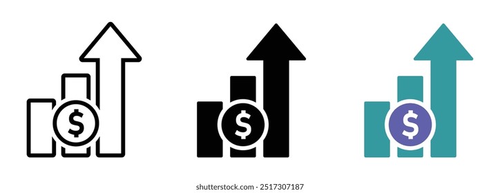 Dollar rate increase vector icon set. Cost rise vector illustration. Business money cash increase signs