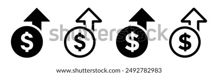 Dollar rate increase vector icon set. Rise cost vector illustration. Business money cash increase signs