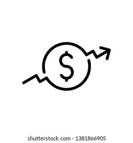 Dollar rate increase vector line icon. Invesment growth. Money symbol with arrow up. Business cost sale. Rising prices vector illustration. Editable stroke