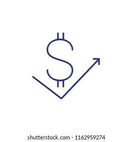 Dollar rate line icon. Graph, diagram, arrow. Analysis concept. Can be used for topics like finance, national currency, foreign exchange
