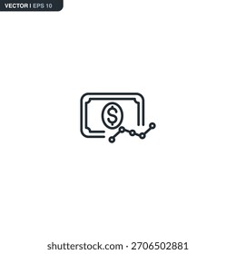 Taxa de dólar, sinal de estilo linear para conceito móvel e web design. Símbolo, ilustração de logotipo. Gráficos de vetor perfeitos com pixel