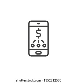 Dollar rate mobile application line icon. linear style sign for mobile concept and web design. Mobile banking app outline vector icon. e-commerce business symbol, logo illustration. Pixel perfect 