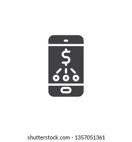 Dollar rate mobile application vector icon. filled flat sign for mobile concept and web design. Mobile banking app glyph icon. e-commerce business symbol, logo illustration. Pixel perfect 