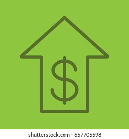 Dollar rate rising color linear icon. US dollar with up arrow. Thick line outline symbols on color background. Vector illustration