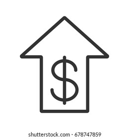 Dollar rate rising linear icon. Thin line illustration. US dollar with up arrow. Contour symbol. Vector isolated outline drawing