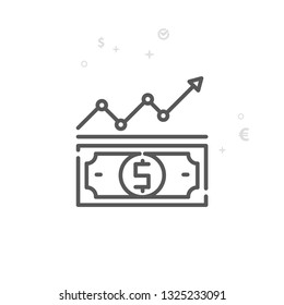 Dollar Rate Vector Line Icon. Money and Finance Symbol, Pictogram, Sign. Light Abstract Geometric Background. Editable Stroke. Adjust Line Weight. Design with Pixel Perfection.