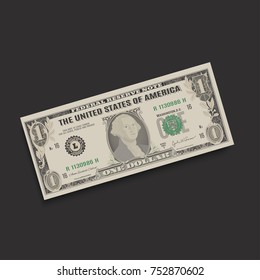 Dollar. Realistic one dollar bill on a dark background. Vector illustration