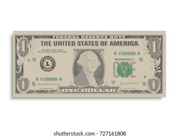 Dollar. Realistic One Dollar Bill. Vector Illustration