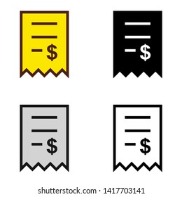 Dollar Receipt Icon in Different Color and Style