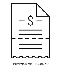 Dollar receipt icon. Outline dollar receipt vector icon for web design isolated on white background