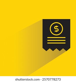 dollar receipt icon with shadow on yellow background
