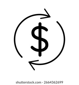 Dollar-Recycling-Symbol, Vektorgrafik, die den Geldkreislauf zeigt, Cashflow aus dem Wirtschaftsverkehr, Finanztransaktionsinvestition, Investitionskonzept für Unternehmen.