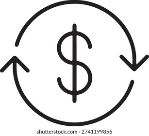 Dollar Refund Arrows Line Icon, Money Back Guarantee Vector Outline, Financial Transaction Exchange Symbol, Cash Return Concept, Editable Stroke EPS 10.