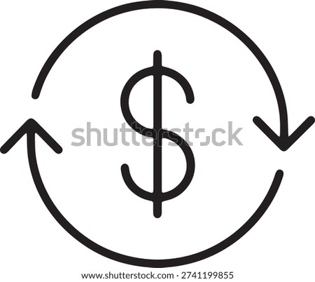 Dollar Refund Arrows Line Icon, Money Back Guarantee Vector Outline, Financial Transaction Exchange Symbol, Cash Return Concept, Editable Stroke EPS 10.