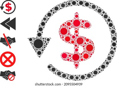 Dollar refund mosaic icon. Vector mosaic is created of randomized virus parts. Virus collage dollar refund icon and similar icons. Dollar refund mosaic for medical images.