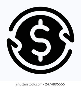 Icono de Vector de reembolso de dólar, transferencia de dinero, icono de Vector de silueta aislado.
