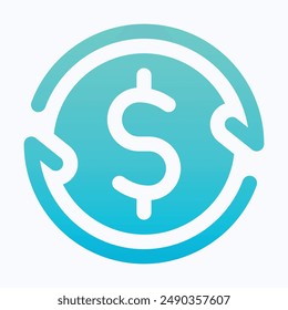 Dollar Refund Vector Icon, Money Transfer, Isolated Gradient Vector Icon.