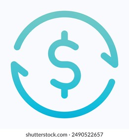 Dollar Refund Vector Icon, Money Transfer,  Isolated Lineal Gradient Vector Icon.