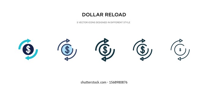 dollar reload icon in different style vector illustration. two colored and black dollar reload vector icons designed in filled, outline, line and stroke style can be used for web, mobile, ui