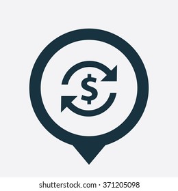 dollar reload icon, on white background map pin