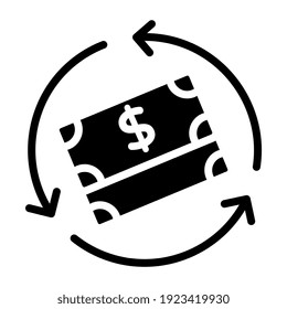 Dollar with reversible arrows, money flow icon