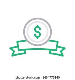 dollar ribbon colour line vector icon