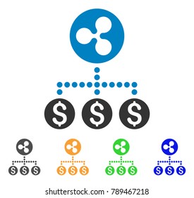 Dollar Ripple Relations icon. Vector illustration style is a flat iconic dollar ripple relations symbol with grey, yellow, green, blue color variants. Designed for web and software interfaces.