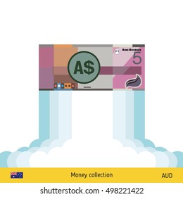 Dollar rising as a rocket. Increase of dollar on international financial markets. Australian dollar banknote. 