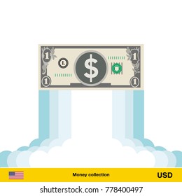 Dollar rising as a rocket. Increase of dollar on international financial markets. Dollar banknote.