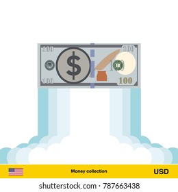 Dollar rising as a rocket. Increase of dollar on international financial markets. Dollar banknote.