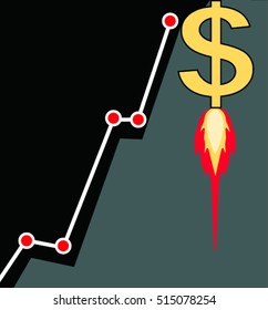 Dollar rising as a rocket. Vector Illustration