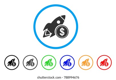 Dollar Rocket rounded icon. Style is a flat grey symbol inside light blue circle with bonus colored variants. Dollar Rocket vector designed for web and software interfaces.