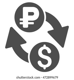 Dollar Rouble Exchange icon. Vector style is flat iconic symbol with rounded angles, gray color, white background.