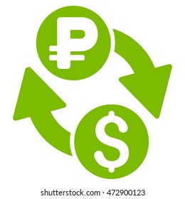 Dollar Rouble Exchange icon. Vector style is flat iconic symbol with rounded angles, eco green color, white background.