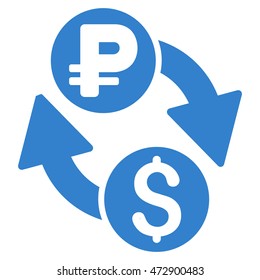 Dollar Rouble Exchange icon. Vector style is flat iconic symbol with rounded angles, cobalt color, white background.