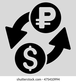 Dollar Rouble Exchange icon. Vector style is flat iconic symbol with rounded angles, black color, light gray background.