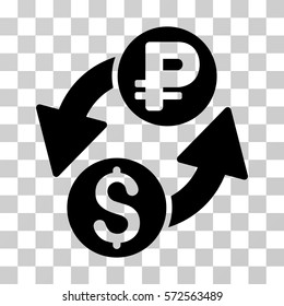 Dollar Rouble Exchange icon. Vector illustration style is flat iconic symbol, black color, transparent background. Designed for web and software interfaces.