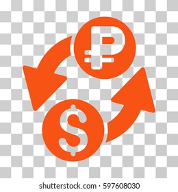 Dollar Rouble Exchange icon. Vector illustration style is flat iconic symbol, orange color, transparent background. Designed for web and software interfaces.