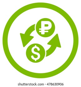 Dollar Rouble Exchange rounded icon. Vector illustration style is flat iconic symbol, eco green color, white background.